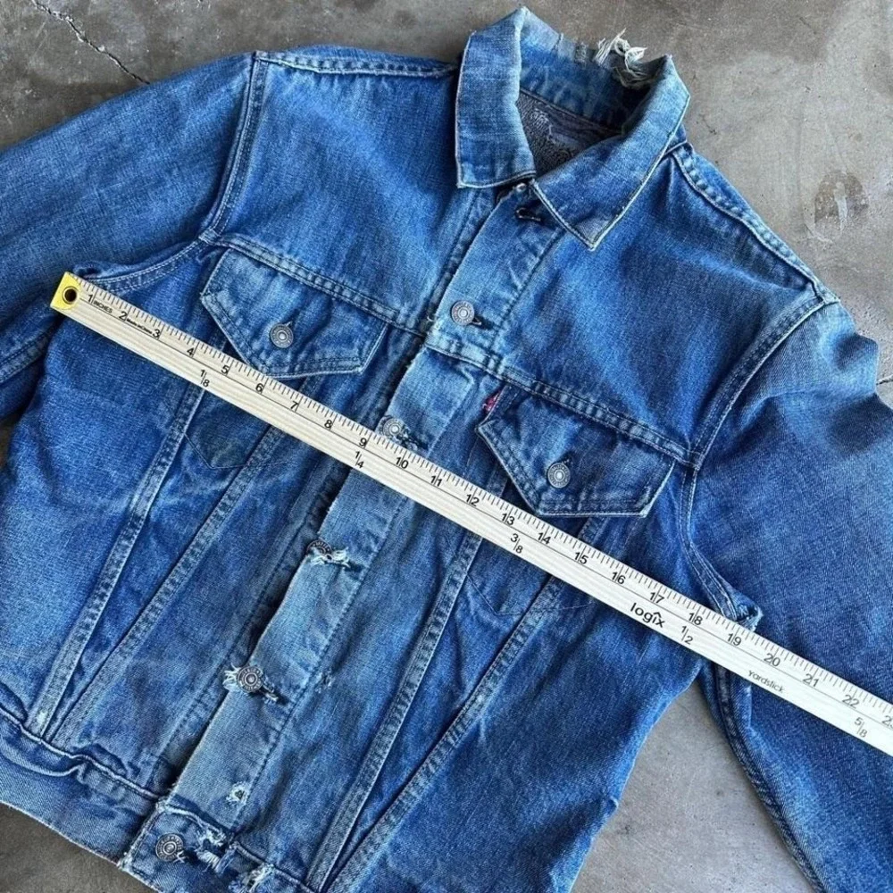vintage 60s Levi's 557 Denim Jacket Type III Blanket Lined Distressed 525 Button